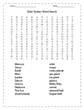 Solar System Word Searches Worksheets Teaching Resources Tpt