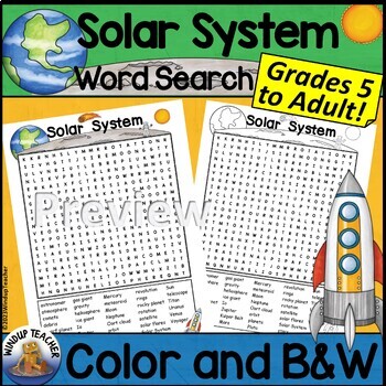 Preview of Solar System Word Search - Hard for Grades 5 to Adult