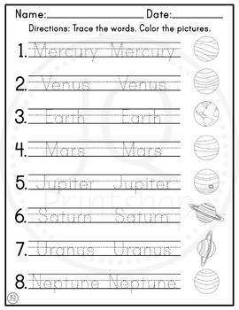 Solar System Worksheet Tracing Names Of The Planets By