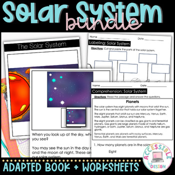 Preview of Solar System Worksheets + Adapted Book for Special Education BUNDLE