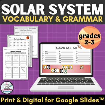 Preview of Solar System Worksheets & Digital Activities - Space Theme Grammar + Vocabulary