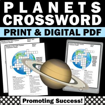 Preview of The Planets of the Solar System Worksheet Science Crossword Puzzle Middle School