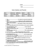 Solar System and Planets Quiz/Worksheet!