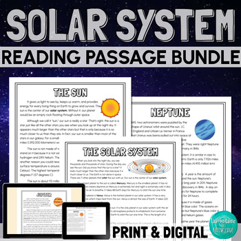 Preview of Solar System and Planets Reading Comprehension Passages Bundle PRINT and DIGITAL