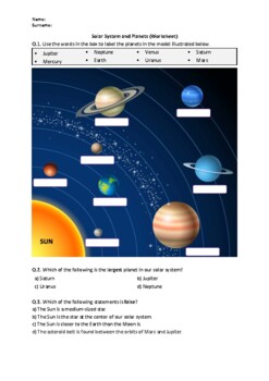 Preview of Solar System and Planets - Worksheet | Easel Activity & Printable PDF