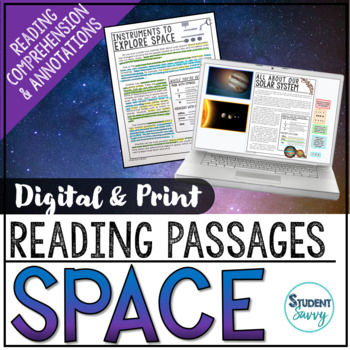 Preview of Solar System and Space Reading Comprehension Passages Digital & Print