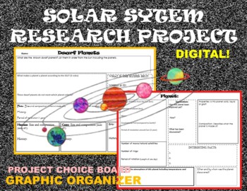 Preview of Solar System Research Project with 8 different Graphic Organizers-- DIGITAL!