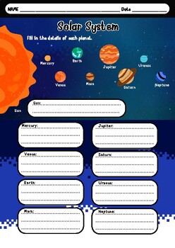 Preview of Solar System worksheet for elementary school students