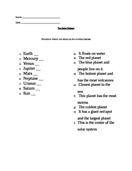 Preview of Solar Systems Test