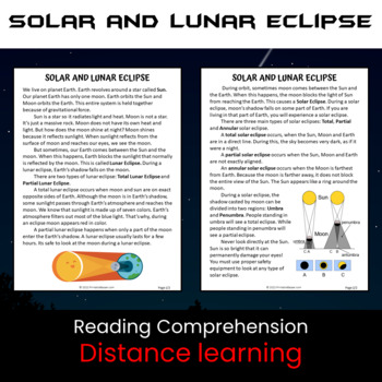 Preview of Solar and Lunar Eclipse Reading Comprehension and Questions | Google Form Quiz