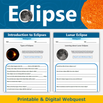 Preview of Solar and Lunar Eclipse Webquest Science Activity
