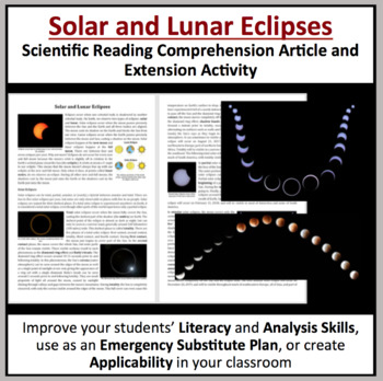Preview of Solar and Lunar Eclipses - Reading Article - Grade 8 and Up