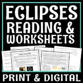 Solar Eclipse and Lunar Eclipse Reading Article and Worksheet