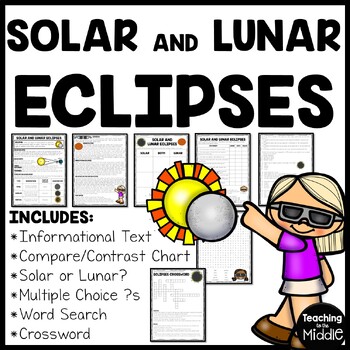 Preview of Solar and Lunar Eclipses Reading Comprehension Worksheet Upper Elementary Middle