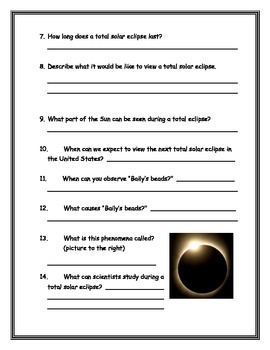 Solar and Lunar Eclipses Worksheet by Annette Hoover | TpT