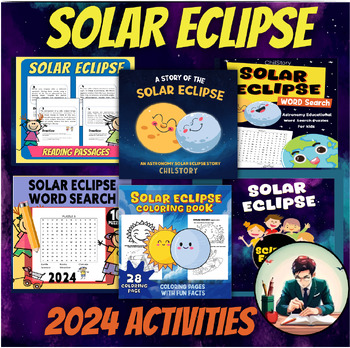 Preview of Solar eclipse 2024 Activities Bundle | word search | coloring pages | A story...