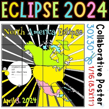 Preview of Solar eclipse 2024 Collaborative Coloring poster north America Eclipse