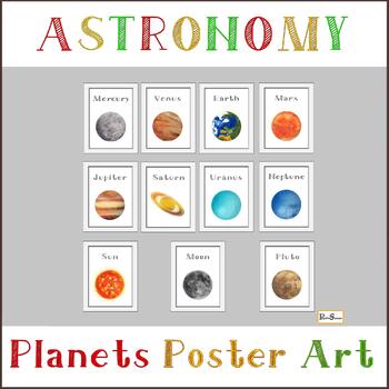 Preview of Solar system art, Planet poster, Printable watercolor set, Space room decor