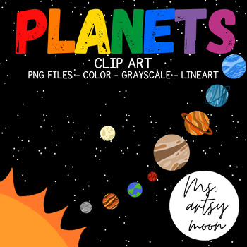 Preview of Solar system planets clip art - color, grayscale and lineart included