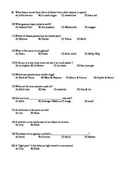 Solar System Space Quiz Great For 3rd 5th Grade 20 Questions