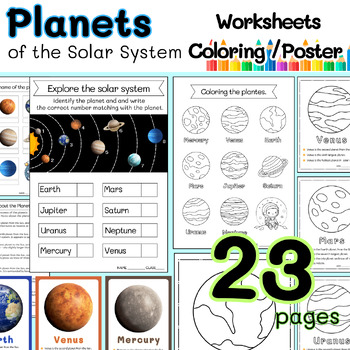 Preview of Solar system worksheets , Coloring , Name , Facts about the Planets and Poster