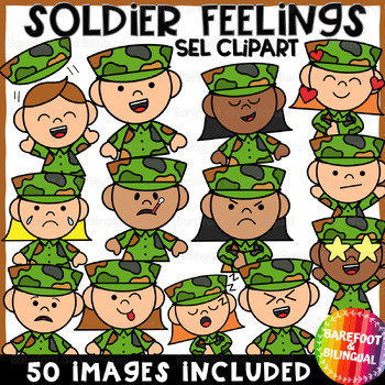 Preview of Soldier Clipart Emotions - Community Helpers Clipart - SEL Feelings Clipart