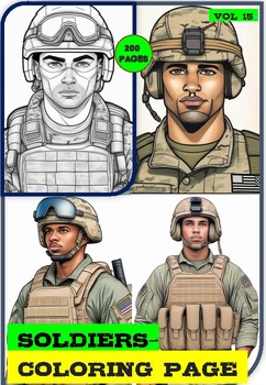 Preview of Soldiers Coloring Book for Adults Vol. 15 - 200 Pages | Printable Army Coloring