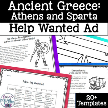 Preview of Ancient Greece Athens and Sparta Project Help Wanted Advertisement