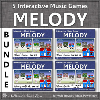 Preview of Solfege Christmas Music Activity Interactive Melody Games Bundle {Where's Santa}