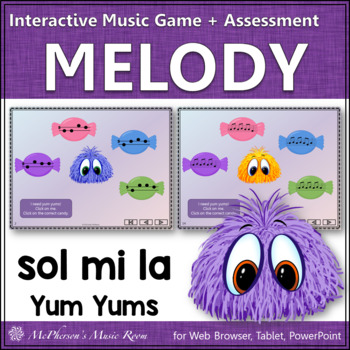 Preview of Solfege | Sol Mi La Interactive Melody Game + Assessment {Yum Yums}