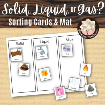 Preview of Solid Liquid Gas Card Sort Montessori States of Matter Pictures