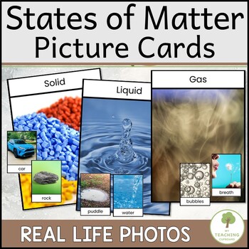 Preview of Solid, Liquid, Gas Sort with Real Picture Cards for Sorting States of Matter