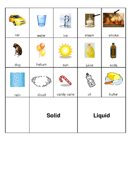Preview of Solid, Liquid, and Gas Picture Sort