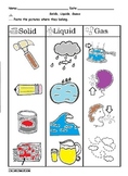 Solid Liquid and Gas Sorting Worksheet Science