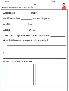 Solid Liquid And Gas The States Of Matter Worksheets For Grade 3