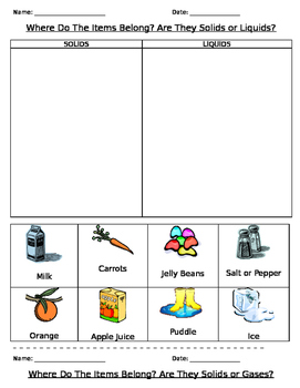 1 gas worksheet solid grade liquid paste and sort Inspire Solid, Daily Liquid by cut, and gas