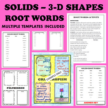 Preview of Solids 3D - Geometry - Algebra - Mathematics ROOT WORDS Vocabulary