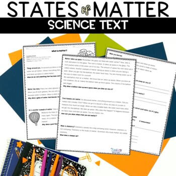 States of Matter Reading Worksheet Packet by Teaching Muse | TpT