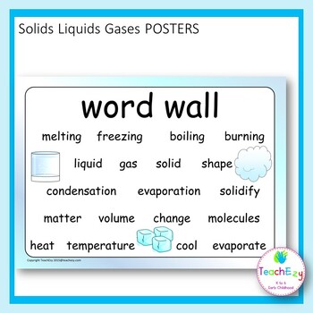 Solids, Liquids, Gases Posters & Word Wall by TeachEzy | TpT