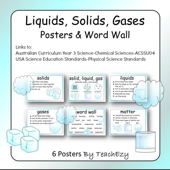 Preview of Solids, Liquids, Gases Posters & Word Wall