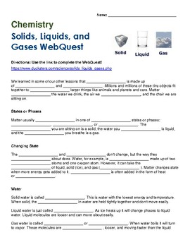 Preview of Solids, Liquids, Gases WebQuest