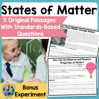 Preview of Matter & States of Matter Reading Worksheets & Experiment: Properties & Changes