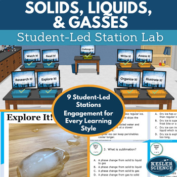 Preview of Solids Liquids and Gases Student-Led Station Lab