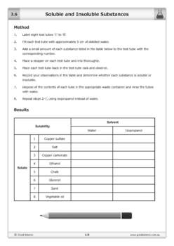 soluble and insoluble substances practical by good science worksheets