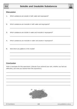 soluble and insoluble substances practical by good science worksheets