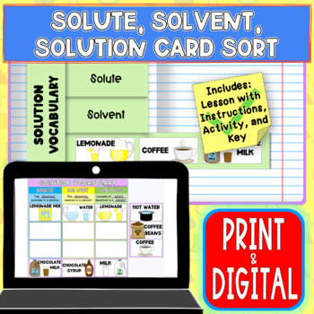 Preview of Solute, Solvent, Solution: Quick Lesson, Card Sort, and Answer Key