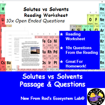 Preview of Solutes vs Solvents in Chemistry Reading Worksheet **Editable**