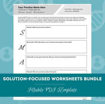 Preview of Solution-Focused Therapy Worksheets Bundle | Editable/ Fillable / Printable PDFs