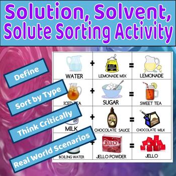 Preview of Solution, Solvent, Solute Sort: Practice, Assess Station review activity DIGITAL