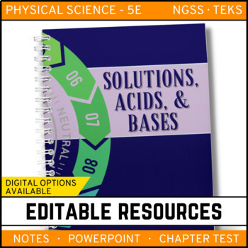 Preview of Solutions, Acids, and Bases Notes, PowerPoint, and Test